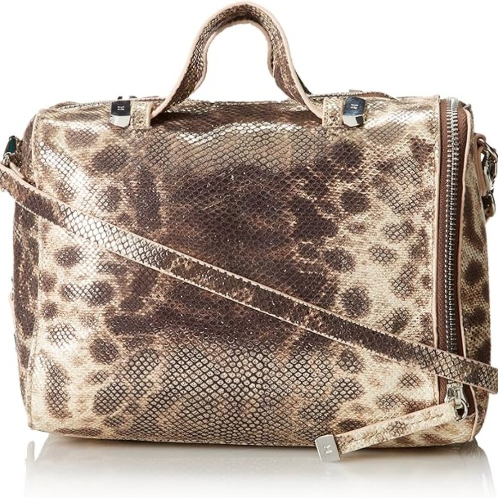 Halston Heritage Metallic Gold and Brown Snake-Embossed Crossbody Bag